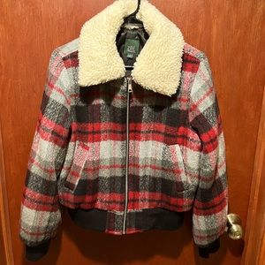 Wild Fable Plaid Sherpa Collared Cropped Jacket